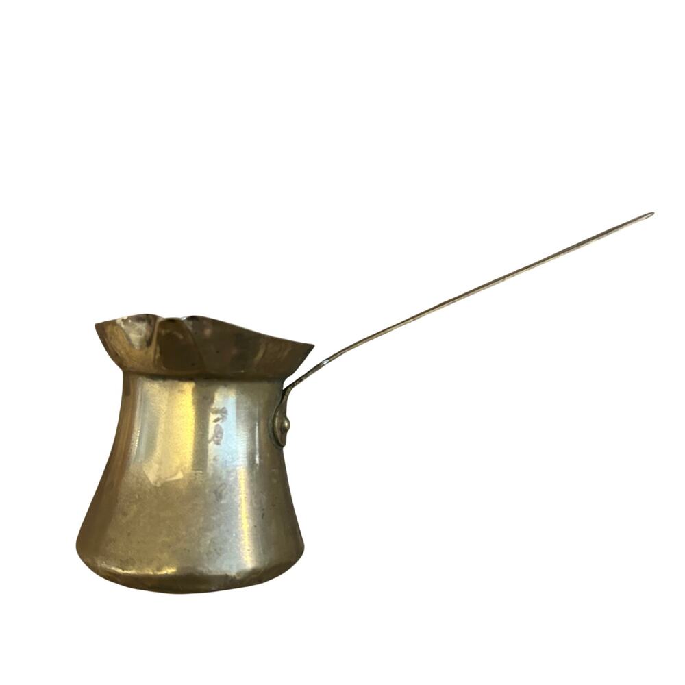 Vintage Copper Cezve Turkish Coffee Pot Long Brass Handle Rustic Kitchen Decor